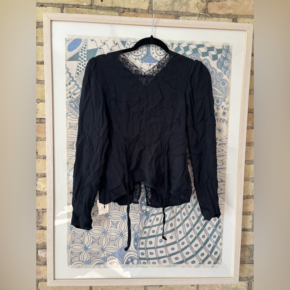 Reformation Black Lace-Trim Tie Front Blouse - Picture 6 of 8